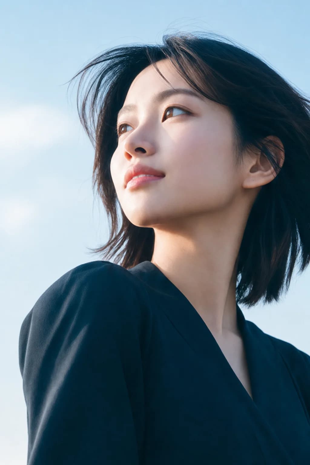 空を見上げる女性